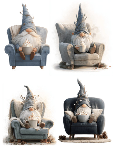 Gnomes armchairs cocoa card - gnomes, in